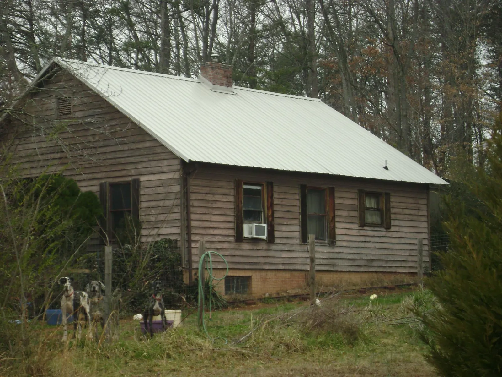 White metal roof on an old wood sided farmhouse, from a Asphalt Shingle Roof Repair job in Church Point